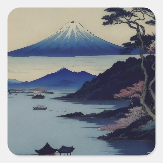 Japanese Mount Fuji Landscape Ukiyo-e Stickers  (Devant)