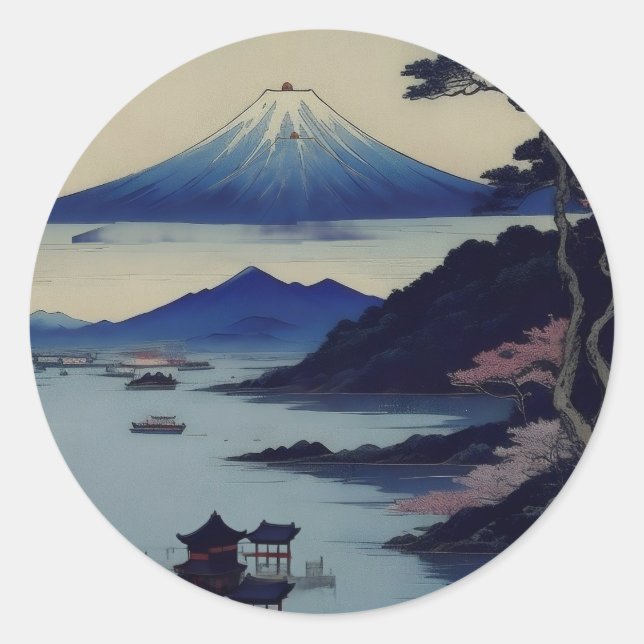 Japanese Mount Fuji Landscape Ukiyo-e Stickers  (Devant)