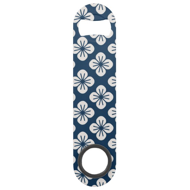 Japanese Navy Blue Ivory Floral Geometric Pattern (Devant)