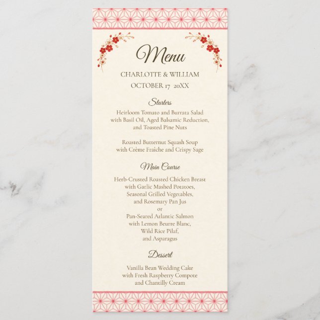 Japanese Sakura Asanoha Wedding Menu (Devant)