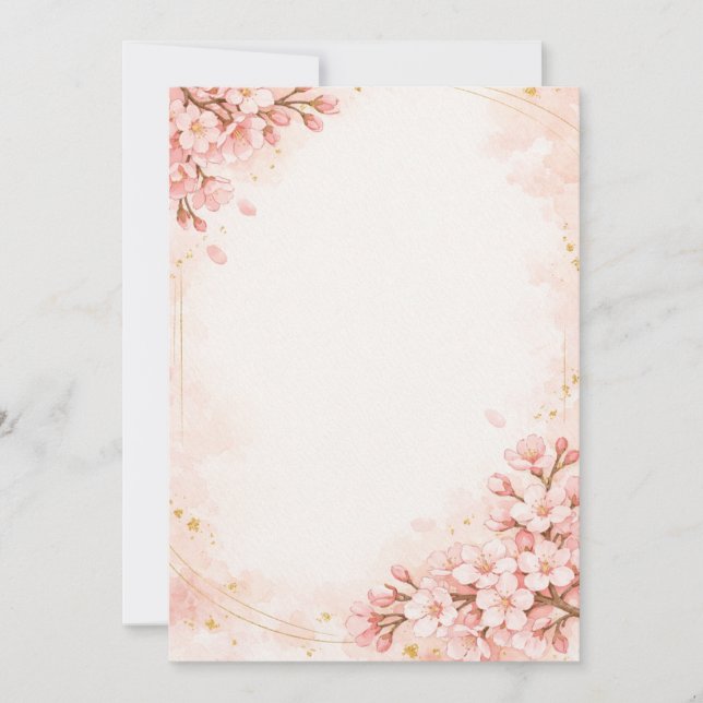 Japanese Sakura & Gold Wedding Invitation (Devant)