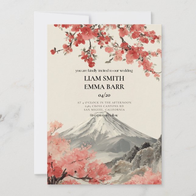 Japanese Sakura Wedding Invitation (Devant)