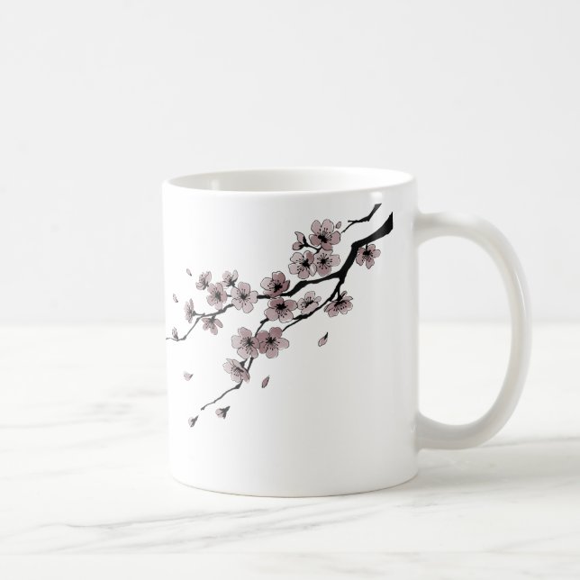Japanese Samurai&Sakura Ink Art Mug (Droite)