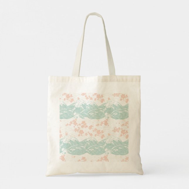 Japanese Ukiyo-e Wave and Cherry Blossom Tote Bag (Dos)