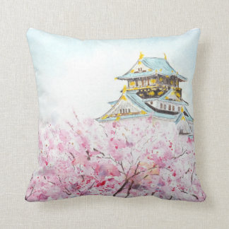 Japon Osaka château et sakura lancer oreiller