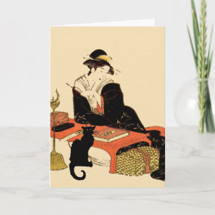 Japonais Black Cat Lady, ajouter du texte, Carte