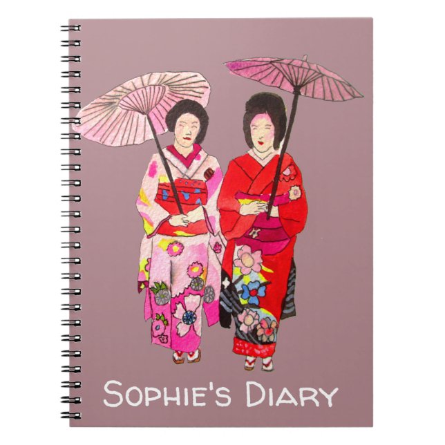 Japonais Geisha rouge kimono joli journal artistiq (Devant)