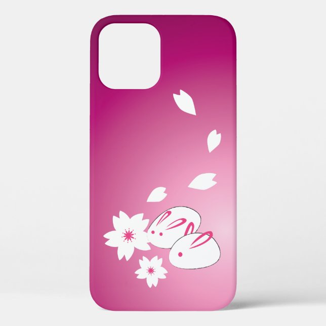 Japonais lapins de neige et Sakura iPhone 12 Coque (Verso)