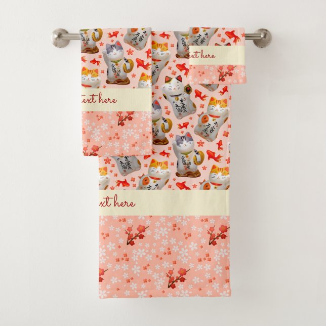 Japonais Lucky Chat Kimono Peach Pink Koi Carp (En situation)