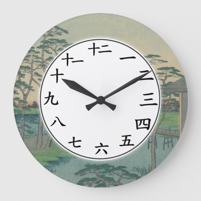 Japonais Nombre Horloge Bleu Green Forêts Arbres (Recto)