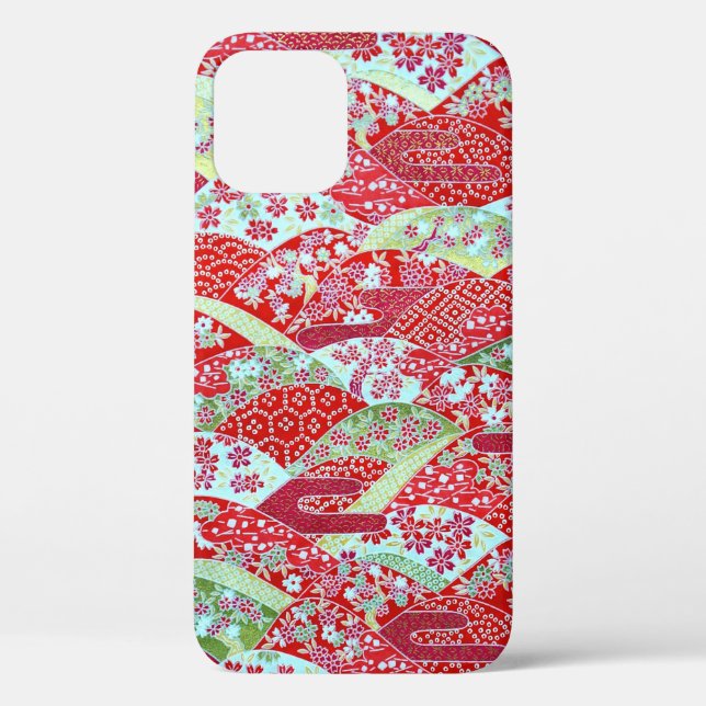 Japonais Rouge Floral Origami iPhone 12 Coque (Verso)