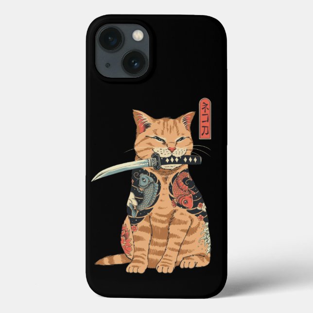 Japonais Samurai Cat iPhone 13 Coques (Verso)