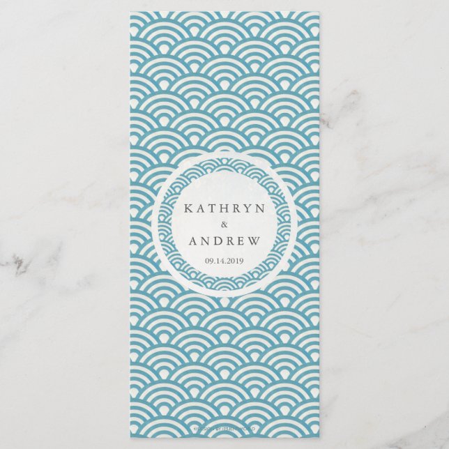 Japonais Seigaiha Waves Elegant Beach Wedding Menu (Devant)