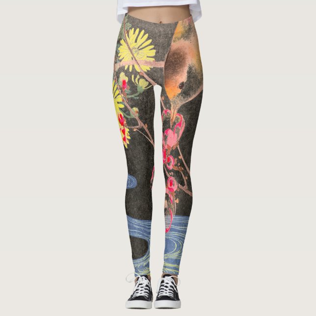 JAPONAIS WOODBLOCK IMPRIMER Leggings OISEAU ET FLU (Devant)