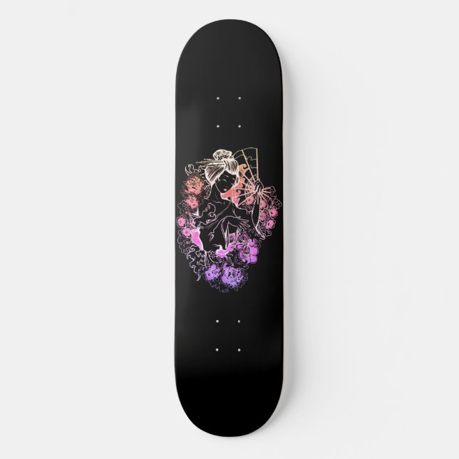 Japonaise dansant en fleurs Skateboard Deck (Recto)