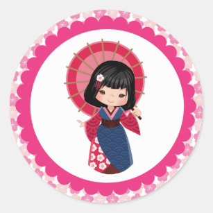 Japonaise en Kimonos Classic Round Stickers