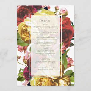 Jardin anglais Vintage Rose Menu Mariage