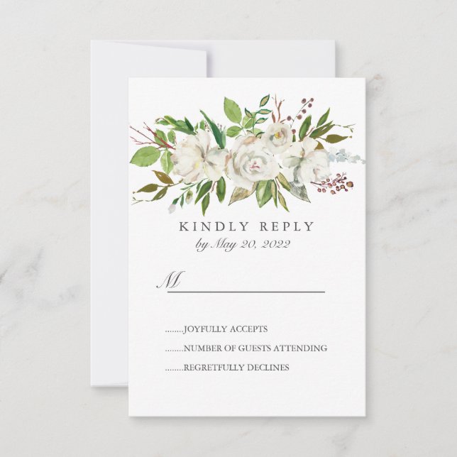 Jardin antique Fleurs blanches Mariage RSVP (Devant)