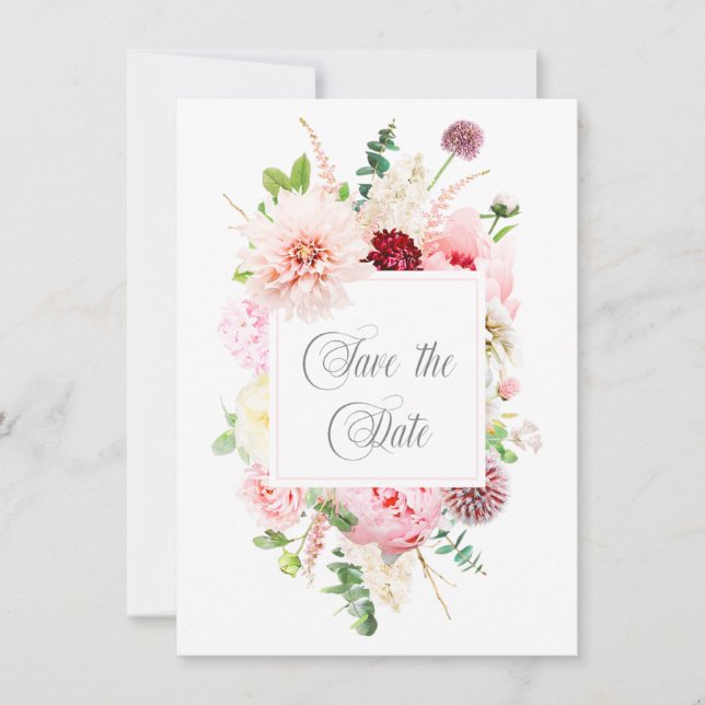 Jardin aquarelle sauvage rose save the date (Devant)