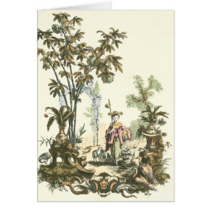 Jardin asiatique avec la femme et les animaux