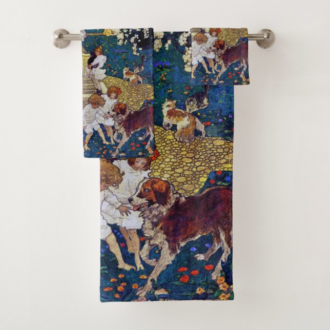 Jardin avec chien et chat, Jessie Willcox Smith (En situation)