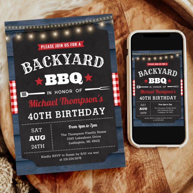 Jardin Barbecue 40e anniversaire Invitation (Backyard Barbecue 40th Birthday Invitation)