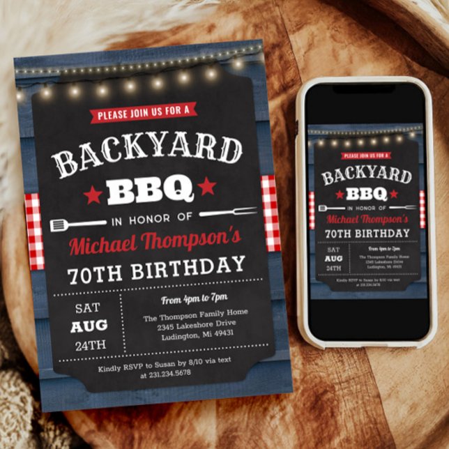 Jardin Barbecue 70e anniversaire Invitation (Backyard Barbecue 70th Birthday Invitation)
