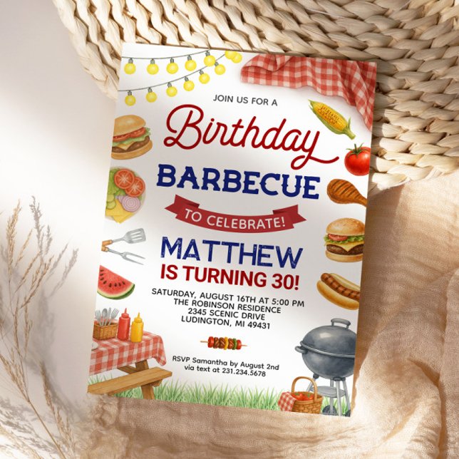Jardin BBQ 30e Invitation anniversaire (Backyard BBQ 30th Birthday Invitation
)