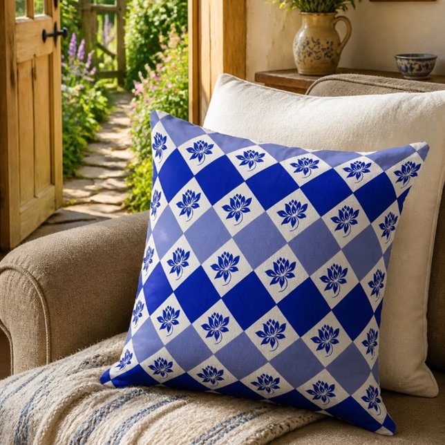 Jardin bleu | Oreiller à lancer Motif diamant (Créateur téléchargé)