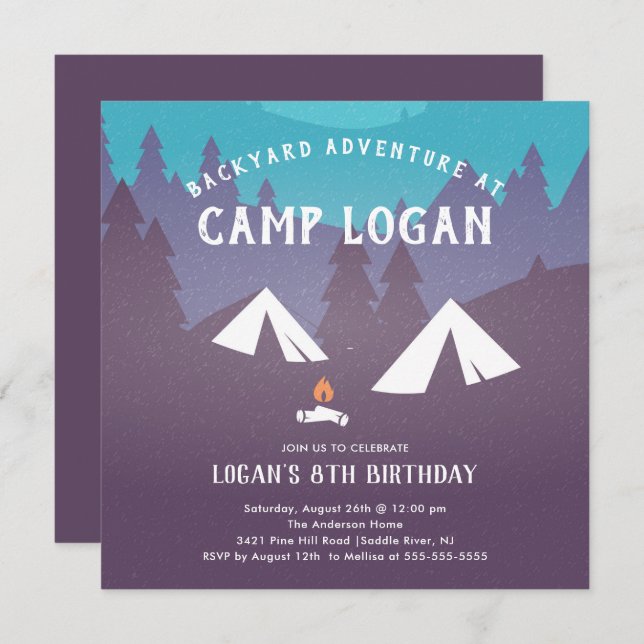 Jardin Camping Anniversaire Invitation (Devant / Derrière)