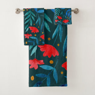 Jardin d'aquarelle magique - turquoise foncé et ro
