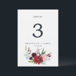 Jardin d'automne | Bourgogne 5x7" Numéro de tablea<br><div class="desc">Ce numéro de table 5x7" bordeaux de jardin d'automne est parfait pour un mariage de automne. Le design floral présente de superbes fleurs d'aquarelle rose, rouge, bleu marine et bordeaux, des fleurs et des feuilles verts disposés dans une couronne/bouquet d'automne animée. La carte s'imprime à l'avant et à l'arrière (double...</div>