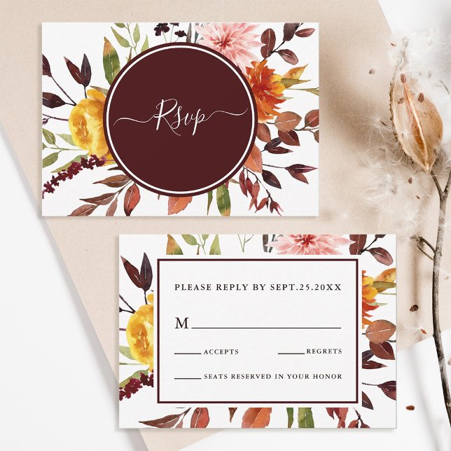 Jardin d'automne Carte de réponse de mariage à l'a (Front & Back)