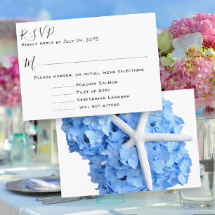 Jardin de bord de mer Menu de mariage bleu RSVP