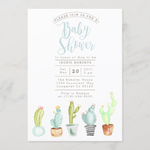 Jardin de Cactus   Invitation Baby shower aquarell