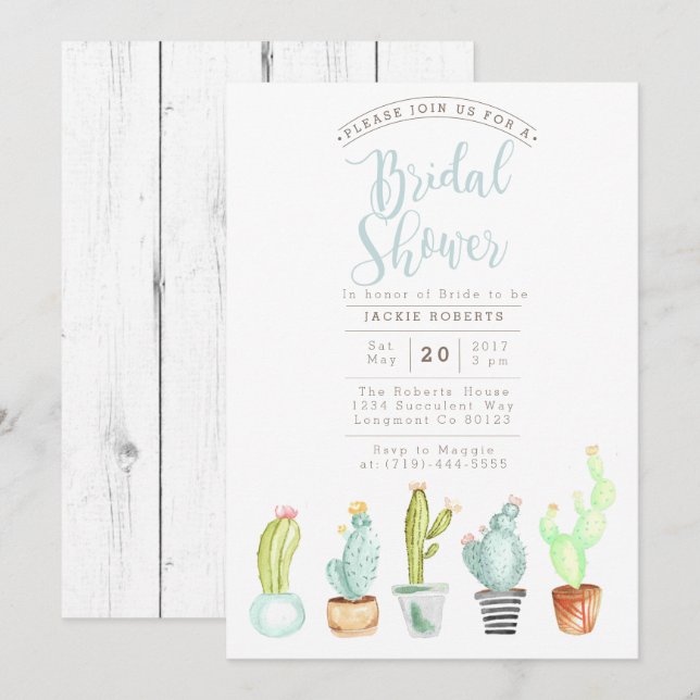 Jardin de Cactus | Invitation Fête des mariées aqu (Devant / Derrière)