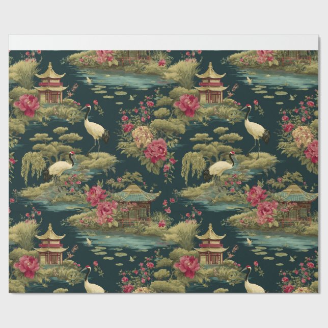 Jardin de Chinoiserie Papier Cadeau Décoratif   (Plat)
