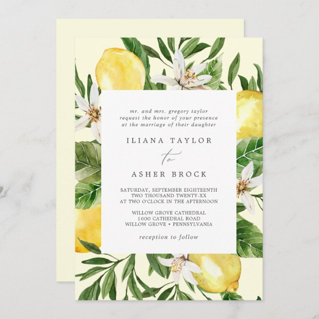 Jardin de citron moderne | Faire-part de mariage j (Devant / Derrière)