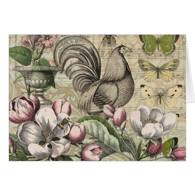 Jardin de Coq Vintage Art Collage : Campagne Franç (Devant horizontal)