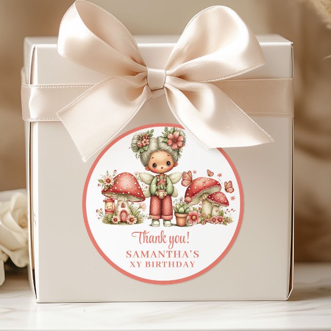 Jardin de Fées 7e Anniversaire Autocollant de Fave (Fairy Garden 7th Birthday Cute Floral Favor Stickers)