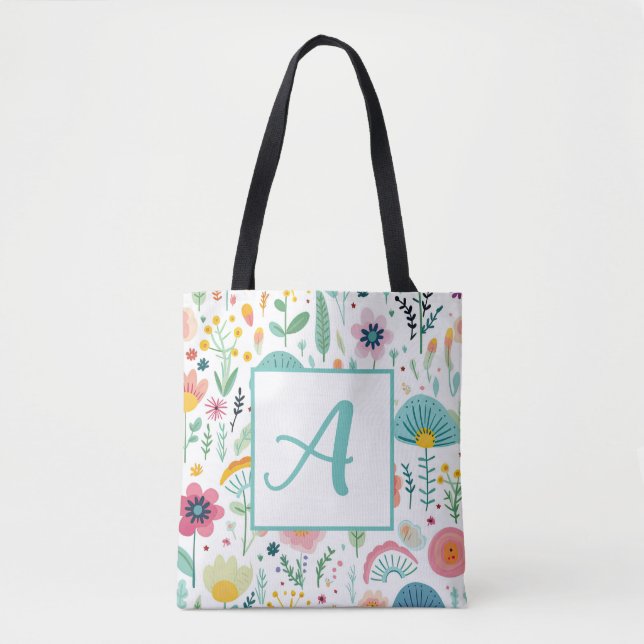 Jardin de Fleur Whimsical sur Sac fourre-tout Blan (Devant)