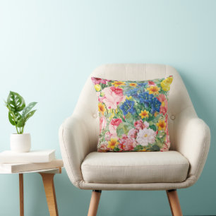 Jardin de fleurs colorées - Coussin floral bohème