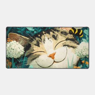 Jardin de fleurs de chat endormi aquarelle abeille