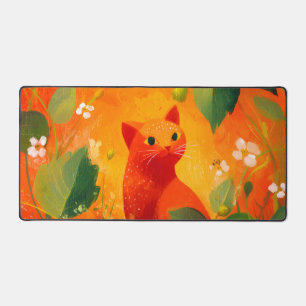 Jardin de fleurs sauvages au chat rouge fantaisist