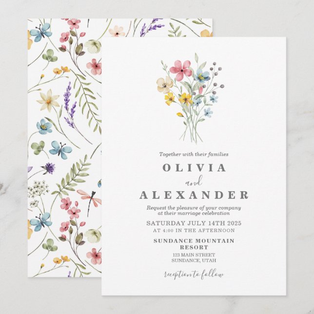 Jardin de fleurs sauvages invitation florale (Devant / Derrière)