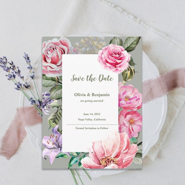 Jardin de mariage romantique floral Faire-part de  (Blush Garden Romantic Floral Wedding Save the Date Announcement Postcard)