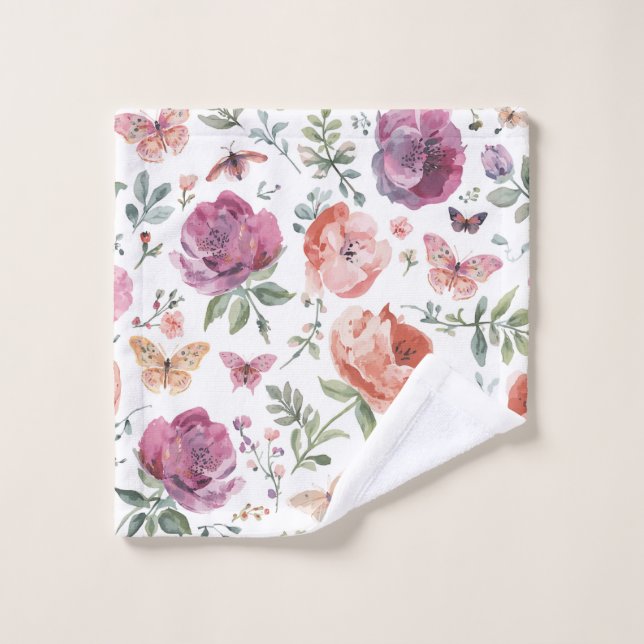Jardin de papillons botanique aquarelle florale (Gant de toilette)