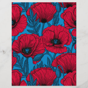 Jardin de pavot rouge sur bleu