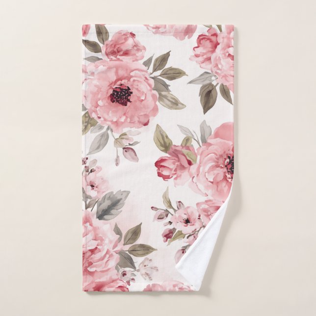 Jardin de roses rose aquarelle floral teint botani (Serviette à main)