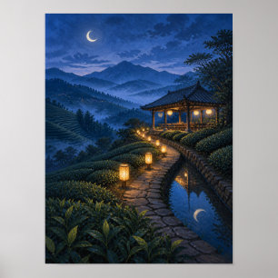 Jardin de thé Lantern Blue Hour Affiche 12x16